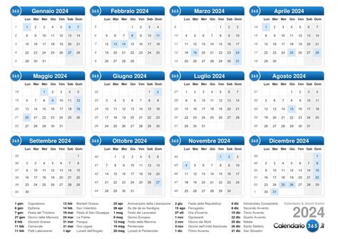calendario delle festività 2024